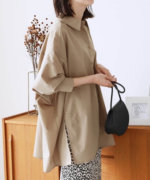 reca（レカ）の「ドルマンビッグシャツブラウス（シャツ/ブラウス・レディース・ブラック/ベージュ/ブルー系その他/ホワイト/チャコールグレー・M）」の4枚目の写真