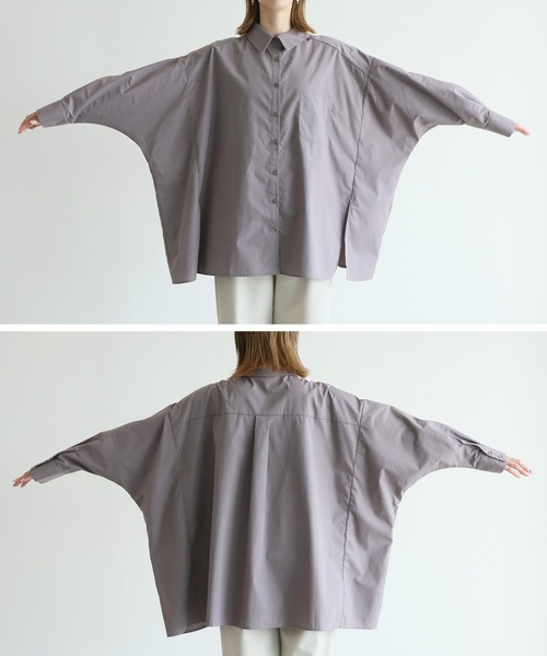 reca（レカ）の「ドルマンビッグシャツブラウス（シャツ/ブラウス・レディース・ブラック/ベージュ/ブルー系その他/ホワイト/チャコールグレー・M）」の10枚目の写真