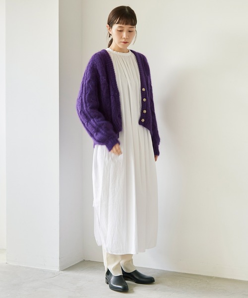 cardo fabrica(カルドファブリカ)の「モヘヤケーブルハンドニット Vネックカーディガン(カーディガン/ボレロ・レディース・パープル/グレー・FREE)」の17枚目の写真