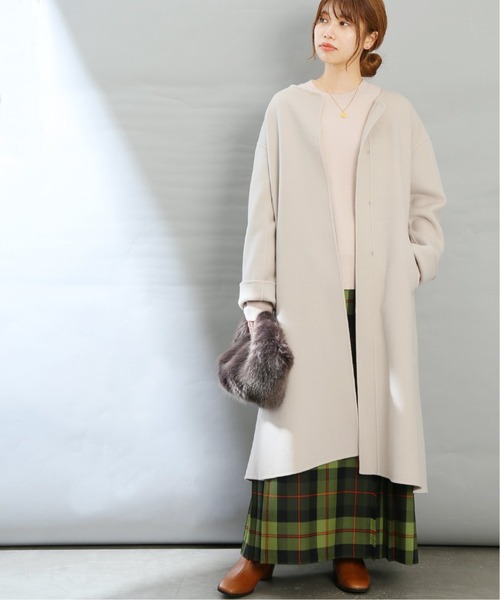 La TOTALITE(ラトータリテ)の「ウールナイロンリバーバックフレアコート◆(ノーカラーコート・レディース・グレー/ピンク/ナチュラル・34/36/38)」の14枚目の写真