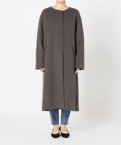 La TOTALITE(ラトータリテ)の「ウールナイロンリバーバックフレアコート◆(ノーカラーコート・レディース・グレー/ピンク/ナチュラル・34/36/38)」の21枚目の写真