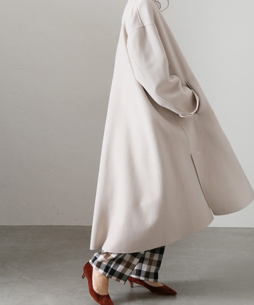 セール】ウールナイロンリバーバックフレアコート◇（ノーカラーコート