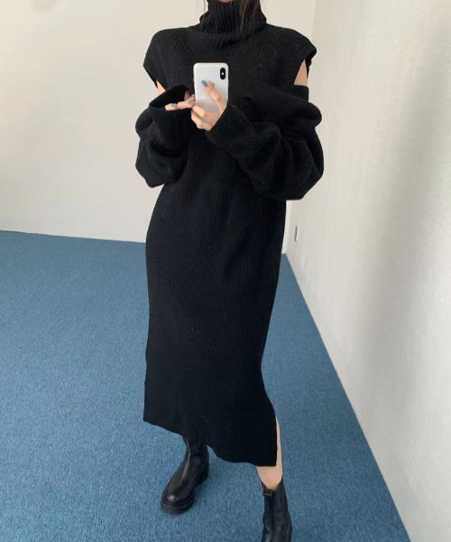 Diosfront(ディオスフロント)の「【袖取り外し可】ハイネックリブニットロングワンピース(ワンピース・レディース・モカ/ブラック/ベージュ・FREE)」の10枚目の写真
