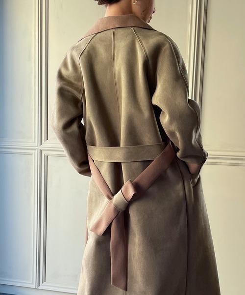 JUNOAH（ジュノア）の「スエード調ダブルチェスターコート（チェスターコート・レディース・ブラック/ブラウン/ライトベージュ/ダークベージュ・MEDIUM/LARGE/X-LARGE）」の16枚目の写真