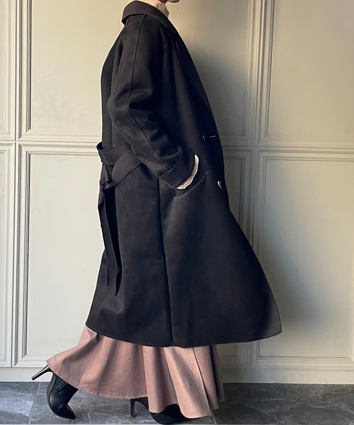 JUNOAH（ジュノア）の「スエード調ダブルチェスターコート（チェスターコート・レディース・ブラック/ブラウン/ライトベージュ/ダークベージュ・MEDIUM/LARGE/X-LARGE）」の11枚目の写真