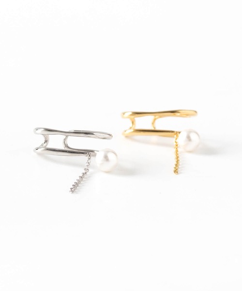 JUICY ROCK（ジューシーロック）の「GP(SV925)/SV925 片耳ガラスパール＆チェーンイヤーカフ（イヤーカフ・レディース・シルバー/ゴールド・ONE SIZE）」の4枚目の写真