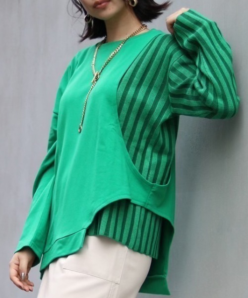 AULA AILA(アウラアイラ)の「【別注】AULA AILA/アウラ アイラ/コンビネーショントップス(Tシャツ/カットソー・レディース・グリーン/アイボリー・0)」の2枚目の写真