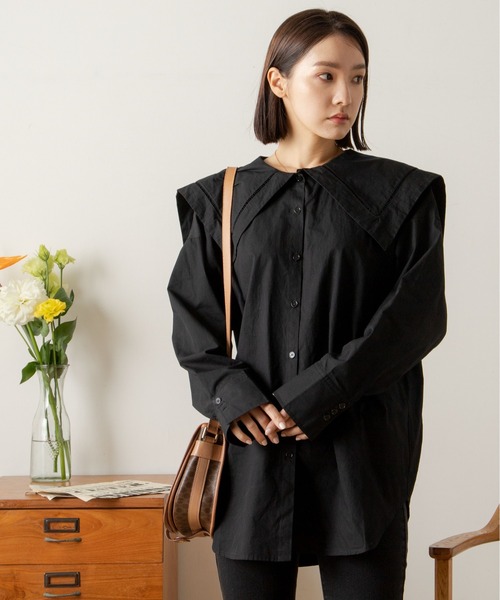 ANGIE（アンジー）の「ブロードセーラーカラーブラウス（シャツ/ブラウス・レディース・ブラック/オフホワイト/ブルー/ブルー系その他・FREE）」の12枚目の写真