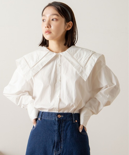 ANGIE（アンジー）の「ブロードセーラーカラーブラウス（シャツ/ブラウス・レディース・ブラック/オフホワイト/ブルー/ブルー系その他・FREE）」の7枚目の写真