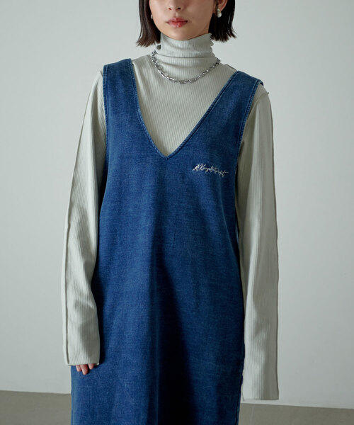 KANGOL EXTRA COMFORT（カンゴールエクストラコンフォート）の「【KANGOL EXTRA COMFORT(カンゴール エクストラコンフォート)】ロゴ刺繍入り Vネックカット デニムジャンスカ（ジャンパースカート・レディース・サックスブルー/インディゴブルー・LL/M/L）」の15枚目の写真