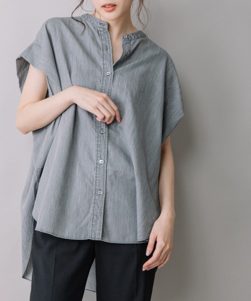 Munich（ミューニック）の「4ozライトデニムバンドカラーシャツ（シャツ/ブラウス・レディース・インディゴブルー/グレー/ブラック・FREE）」の2枚目の写真