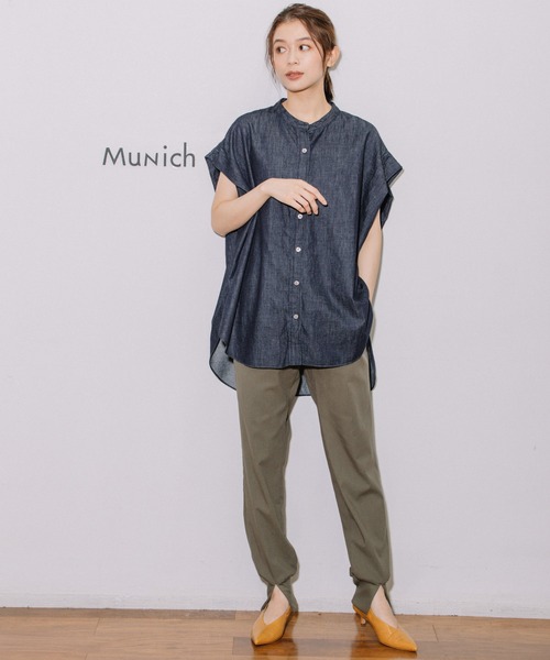 Munich（ミューニック）の「4ozライトデニムバンドカラーシャツ（シャツ/ブラウス・レディース・インディゴブルー/グレー/ブラック・FREE）」の4枚目の写真