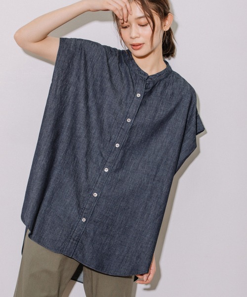 Munich（ミューニック）の「4ozライトデニムバンドカラーシャツ（シャツ/ブラウス・レディース・インディゴブルー/グレー/ブラック・FREE）」の8枚目の写真