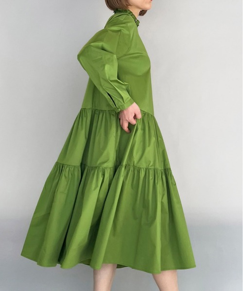 PICCIN（ピッチン）の「シャーリング襟ティアードワンピース（ワンピース・レディース・ブラック/オフホワイト/ライム・M）」の3枚目の写真