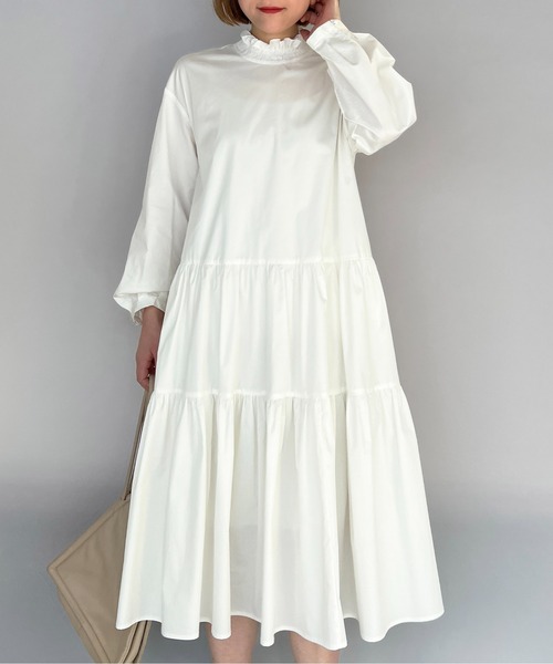 PICCIN（ピッチン）の「シャーリング襟ティアードワンピース（ワンピース・レディース・ブラック/オフホワイト/ライム・M）」の17枚目の写真