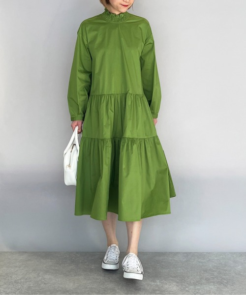 PICCIN（ピッチン）の「シャーリング襟ティアードワンピース（ワンピース・レディース・ブラック/オフホワイト/ライム・M）」の11枚目の写真