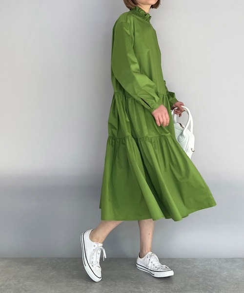 PICCIN（ピッチン）の「シャーリング襟ティアードワンピース（ワンピース・レディース・ブラック/オフホワイト/ライム・M）」の12枚目の写真