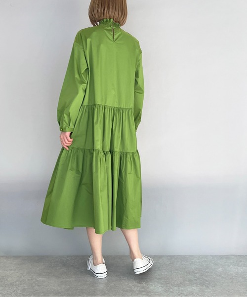 PICCIN（ピッチン）の「シャーリング襟ティアードワンピース（ワンピース・レディース・ブラック/オフホワイト/ライム・M）」の13枚目の写真