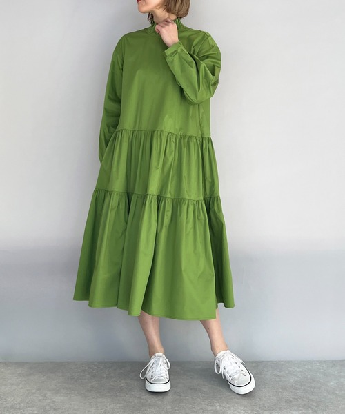 PICCIN（ピッチン）の「シャーリング襟ティアードワンピース（ワンピース・レディース・ブラック/オフホワイト/ライム・M）」の15枚目の写真