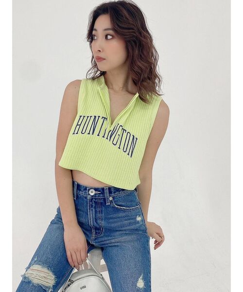 GYDA（ジェイダ）の「ハーフZIP変形テレコHUNTINGTONショートタンク