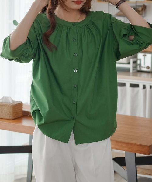 ABITOKYO（アビトーキョー）の「２WAY５分袖バンドカラーブラウス（Tシャツ/カットソー・レディース・ホワイト/ブラック/グリーン/ブラック系その他/ブルー・M/L）」の19枚目の写真