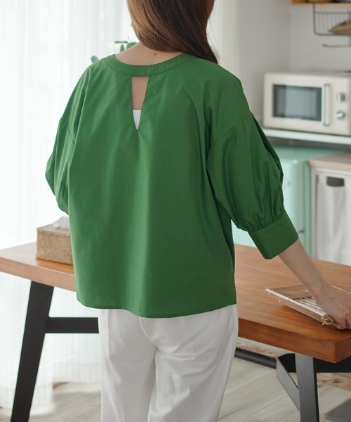 ABITOKYO（アビトーキョー）の「２WAY５分袖バンドカラーブラウス（Tシャツ/カットソー・レディース・ホワイト/ブラック/グリーン/ブラック系その他/ブルー・M/L）」の20枚目の写真