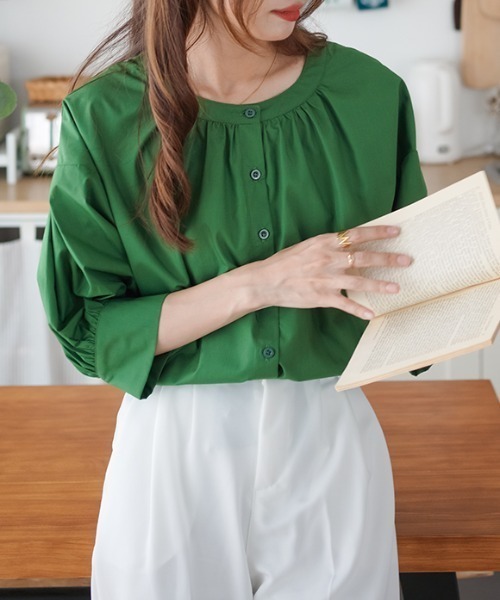 ABITOKYO（アビトーキョー）の「２WAY５分袖バンドカラーブラウス（Tシャツ/カットソー・レディース・ホワイト/ブラック/グリーン/ブラック系その他/ブルー・M/L）」の22枚目の写真