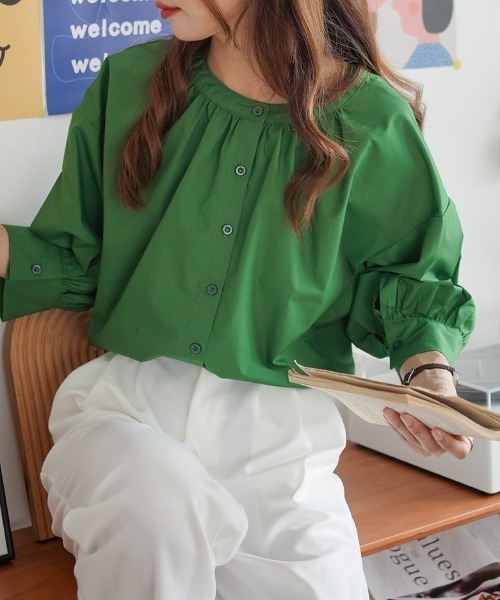 ABITOKYO（アビトーキョー）の「２WAY５分袖バンドカラーブラウス（Tシャツ/カットソー・レディース・ホワイト/ブラック/グリーン/ブラック系その他/ブルー・M/L）」の8枚目の写真