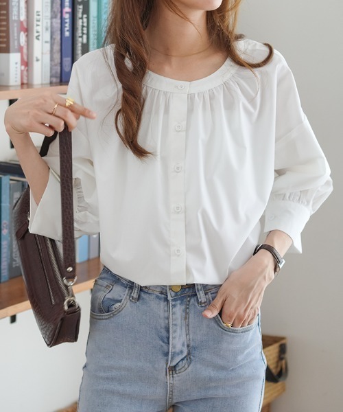 ABITOKYO（アビトーキョー）の「２WAY５分袖バンドカラーブラウス（Tシャツ/カットソー・レディース・ホワイト/ブラック/グリーン/ブラック系その他/ブルー・M/L）」の11枚目の写真