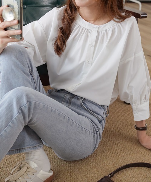 ABITOKYO（アビトーキョー）の「２WAY５分袖バンドカラーブラウス（Tシャツ/カットソー・レディース・ホワイト/ブラック/グリーン/ブラック系その他/ブルー・M/L）」の15枚目の写真