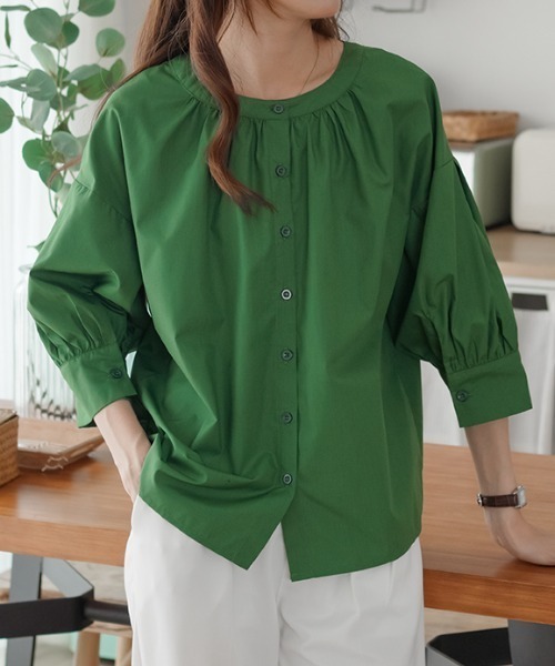 ABITOKYO（アビトーキョー）の「２WAY５分袖バンドカラーブラウス（Tシャツ/カットソー・レディース・ホワイト/ブラック/グリーン/ブラック系その他/ブルー・M/L）」の17枚目の写真