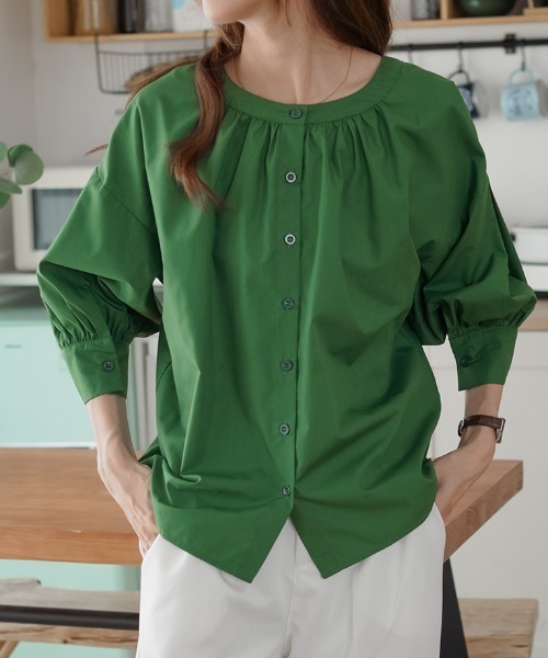 ABITOKYO（アビトーキョー）の「２WAY５分袖バンドカラーブラウス（Tシャツ/カットソー・レディース・ホワイト/ブラック/グリーン/ブラック系その他/ブルー・M/L）」の18枚目の写真