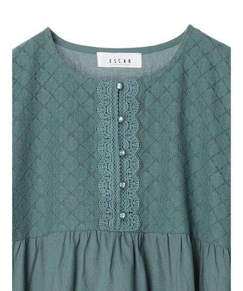 ESCAR（エスカー）の「・ESCAR アイレットティアードワンピース（ワンピース・レディース・ブラック/グリーン・FREE）」の8枚目の写真