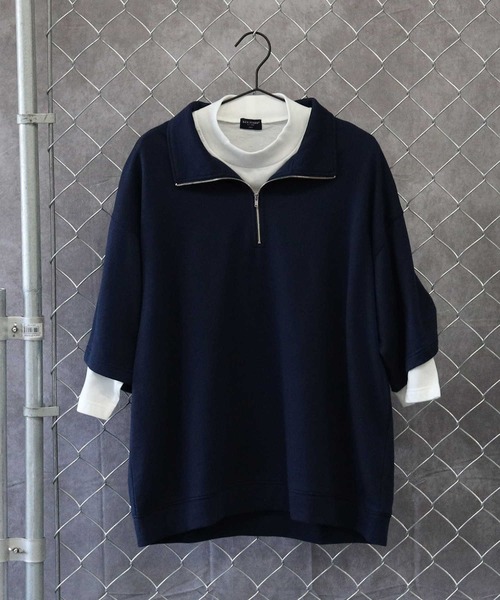 BACK NUMBER(バックナンバー)の「【BACK NUMBER】7分ハーフジップレイヤード(Tシャツ/カットソー・メンズ・グレー/グリーン/ネイビー・L/XL/M)」の3枚目の写真
