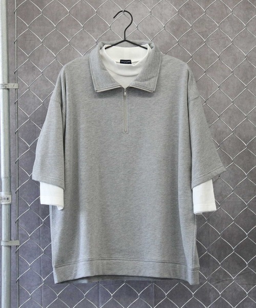 BACK NUMBER(バックナンバー)の「【BACK NUMBER】7分ハーフジップレイヤード(Tシャツ/カットソー・メンズ・グレー/グリーン/ネイビー・L/XL/M)」の1枚目の写真