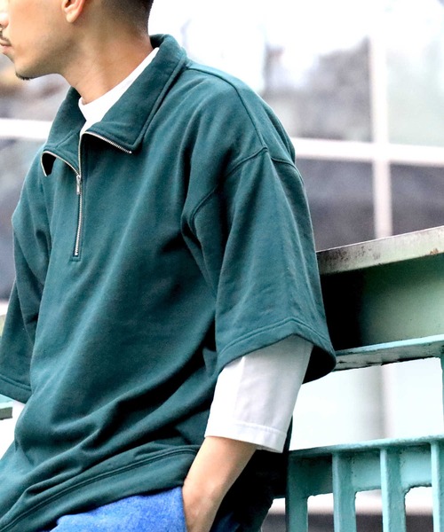 BACK NUMBER(バックナンバー)の「【BACK NUMBER】7分ハーフジップレイヤード(Tシャツ/カットソー・メンズ・グレー/グリーン/ネイビー・L/XL/M)」の2枚目の写真