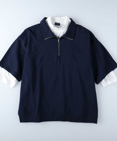 BACK NUMBER(バックナンバー)の「【BACK NUMBER】7分ハーフジップレイヤード(Tシャツ/カットソー・メンズ・グレー/グリーン/ネイビー・L/XL/M)」の7枚目の写真