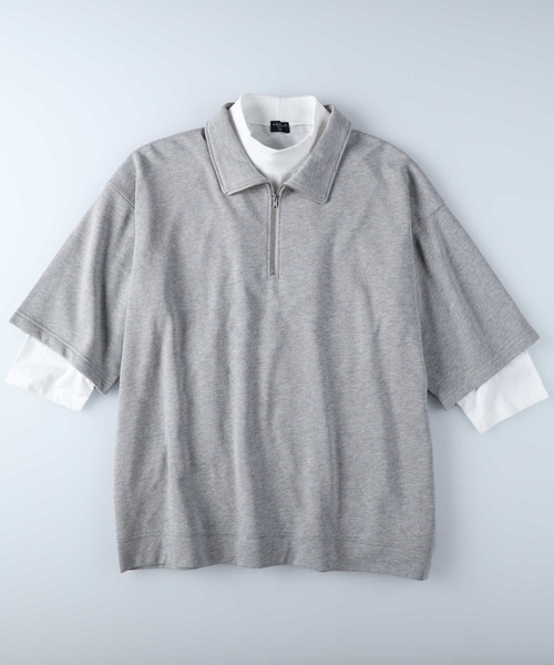 BACK NUMBER(バックナンバー)の「【BACK NUMBER】7分ハーフジップレイヤード(Tシャツ/カットソー・メンズ・グレー/グリーン/ネイビー・L/XL/M)」の9枚目の写真