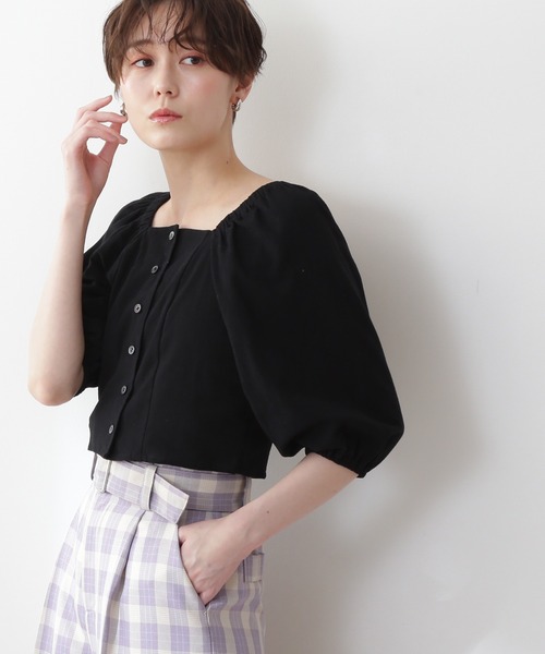 N.（N. Natural Beauty Basic）（エヌエヌナチュラルビューティーベーシック）の「◆フロントボタンスクエアブラウス（シャツ/ブラウス・レディース・ブラック/ピンク/ブラック系その他・MEDIUM）」の2枚目の写真