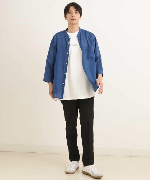 a.v.v（アーヴェヴェ）の「ハイブリッドリネンバンドカラー7分袖シャツ（シャツ/ブラウス・メンズ・ミント/ライトブルー/ブルー・46/48/50/44）」の14枚目の写真