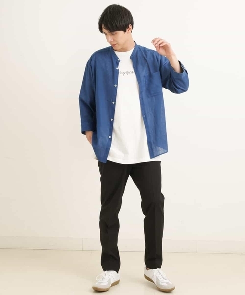 a.v.v（アーヴェヴェ）の「ハイブリッドリネンバンドカラー7分袖シャツ（シャツ/ブラウス・メンズ・ミント/ライトブルー/ブルー・46/48/50/44）」の8枚目の写真