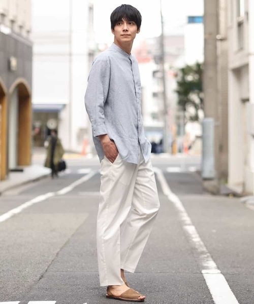 a.v.v（アーヴェヴェ）の「ハイブリッドリネンバンドカラー7分袖シャツ（シャツ/ブラウス・メンズ・ミント/ライトブルー/ブルー・46/48/50/44）」の17枚目の写真