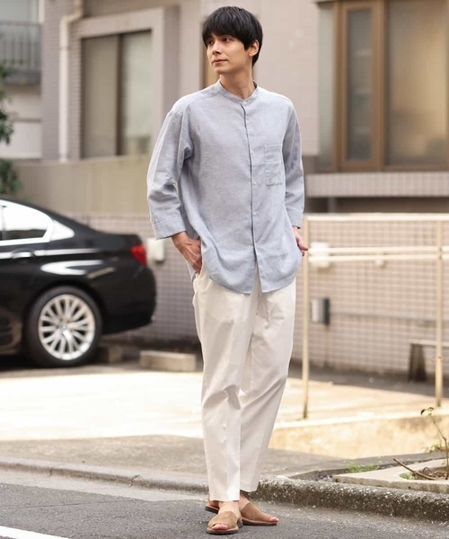 a.v.v（アーヴェヴェ）の「ハイブリッドリネンバンドカラー7分袖シャツ（シャツ/ブラウス・メンズ・ミント/ライトブルー/ブルー・46/48/50/44）」の11枚目の写真