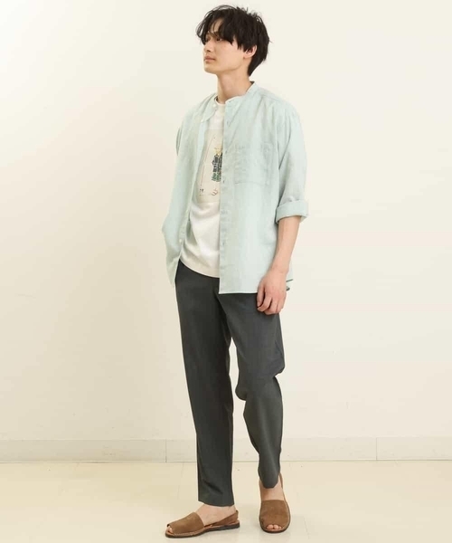 a.v.v（アーヴェヴェ）の「ハイブリッドリネンバンドカラー7分袖シャツ（シャツ/ブラウス・メンズ・ミント/ライトブルー/ブルー・46/48/50/44）」の6枚目の写真