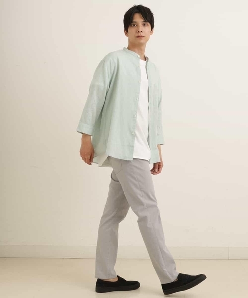 a.v.v（アーヴェヴェ）の「ハイブリッドリネンバンドカラー7分袖シャツ（シャツ/ブラウス・メンズ・ミント/ライトブルー/ブルー・46/48/50/44）」の4枚目の写真