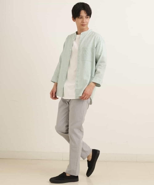 a.v.v（アーヴェヴェ）の「ハイブリッドリネンバンドカラー7分袖シャツ（シャツ/ブラウス・メンズ・ミント/ライトブルー/ブルー・46/48/50/44）」の15枚目の写真