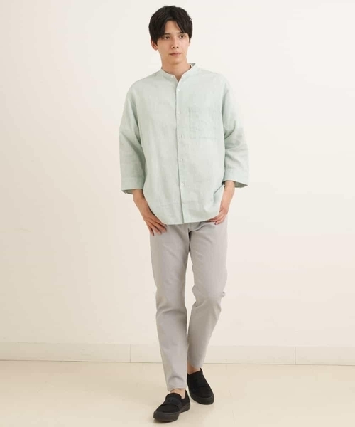 a.v.v（アーヴェヴェ）の「ハイブリッドリネンバンドカラー7分袖シャツ（シャツ/ブラウス・メンズ・ミント/ライトブルー/ブルー・46/48/50/44）」の9枚目の写真