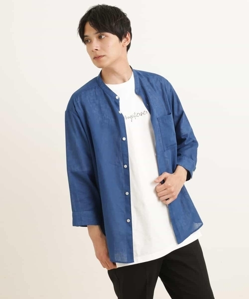 a.v.v（アーヴェヴェ）の「ハイブリッドリネンバンドカラー7分袖シャツ（シャツ/ブラウス・メンズ・ミント/ライトブルー/ブルー・46/48/50/44）」の18枚目の写真