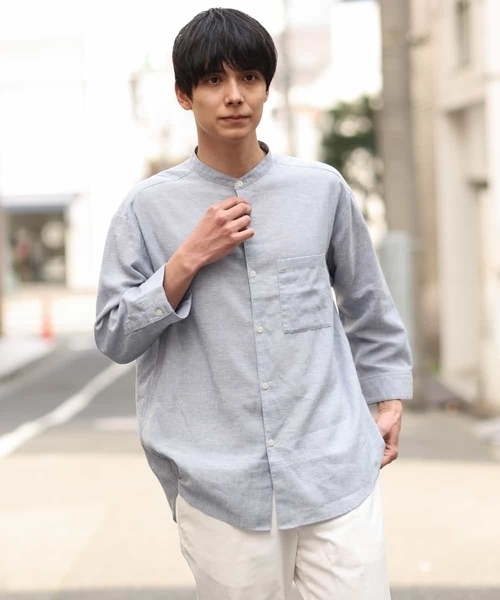 a.v.v（アーヴェヴェ）の「ハイブリッドリネンバンドカラー7分袖シャツ（シャツ/ブラウス・メンズ・ミント/ライトブルー/ブルー・46/48/50/44）」の12枚目の写真