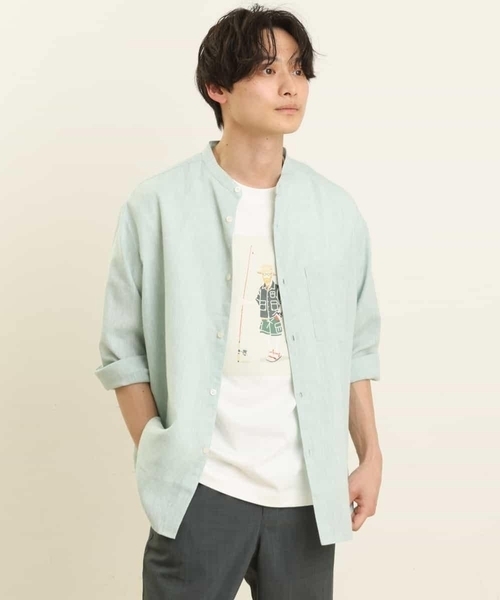 a.v.v（アーヴェヴェ）の「ハイブリッドリネンバンドカラー7分袖シャツ（シャツ/ブラウス・メンズ・ミント/ライトブルー/ブルー・46/48/50/44）」の7枚目の写真